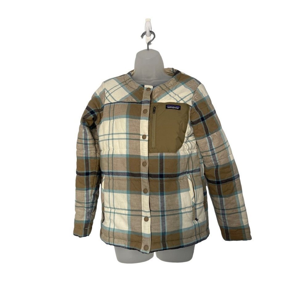 Patagonia Womens SZ S Heywood Plaid Jacket Insulated Quilted Cream Blue Rare!